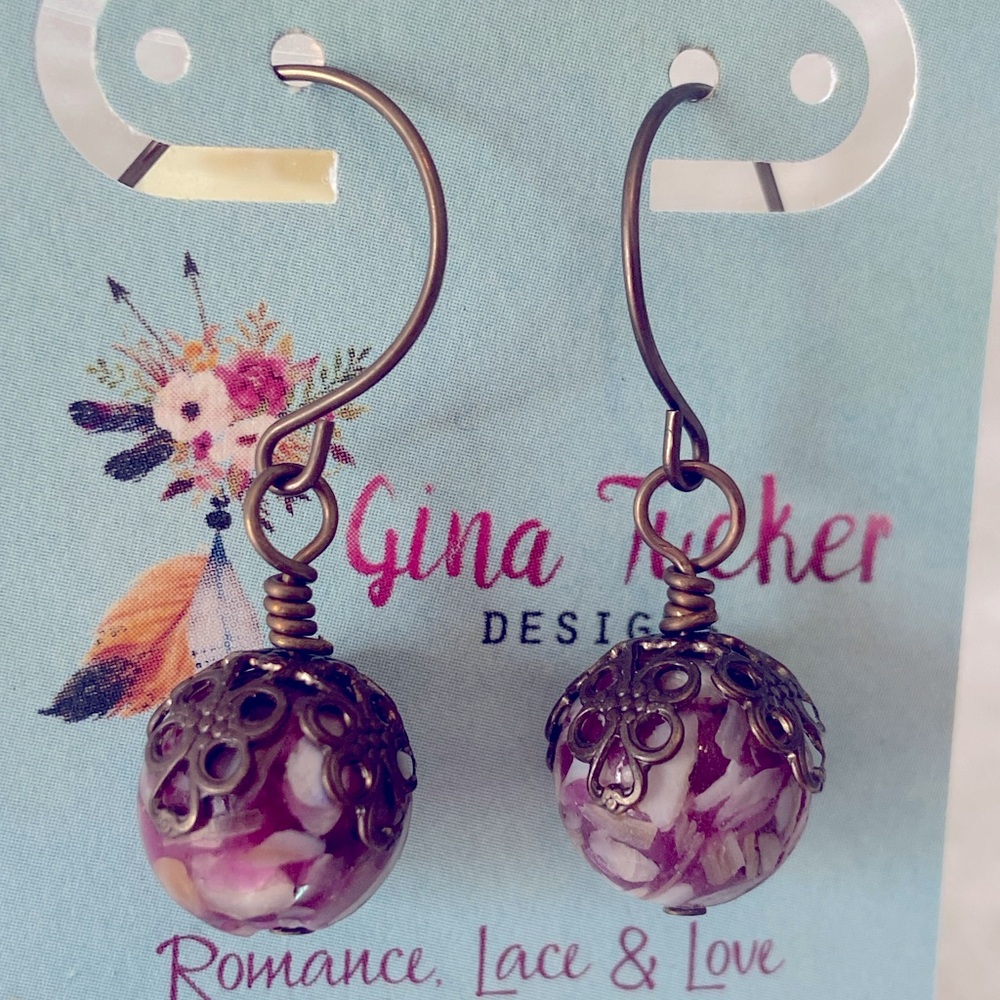 Handmade Bohemian single drop Ecocoral Boho beaded earring. 1 3/4 inch drop